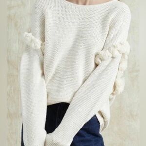 Chan Luu Cream Sweater with Pom Pom Accents cream size large